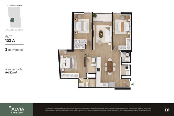 Plano del modelo 103A del proyecto Alvia en San Borja