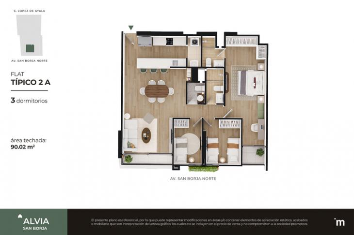 Plano del modelo FLAT TÍPICO 2A del proyecto Alvia en San Borja