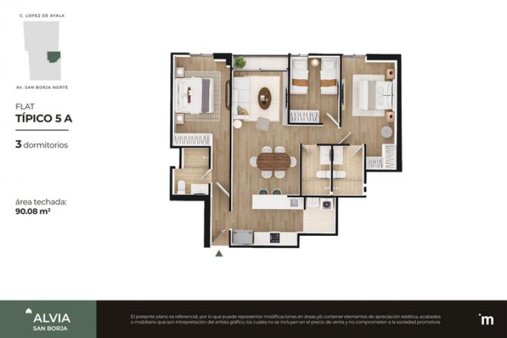 Plano del modelo FLAT TÍPICO 5A del proyecto Alvia en San Borja