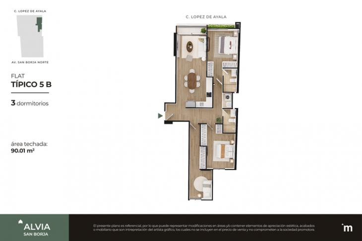 Plano del modelo FLAT TÍPICO 5B del proyecto Alvia en San Borja