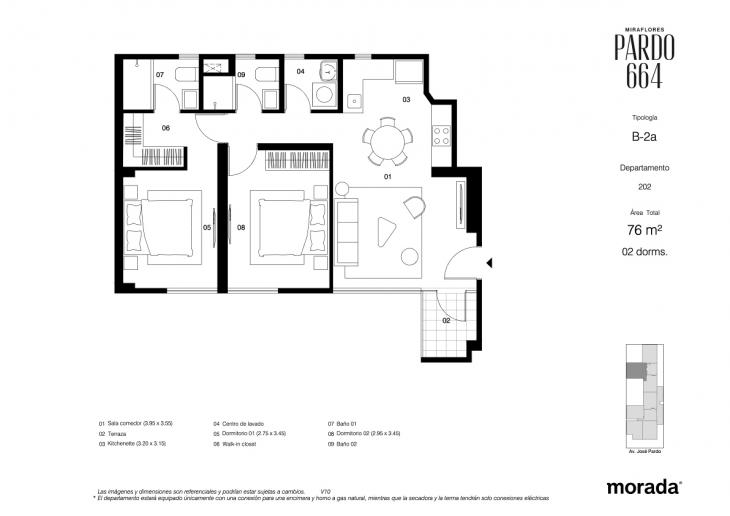 Plano del modelo B-2a del proyecto Pardo 664 en Miraflores
