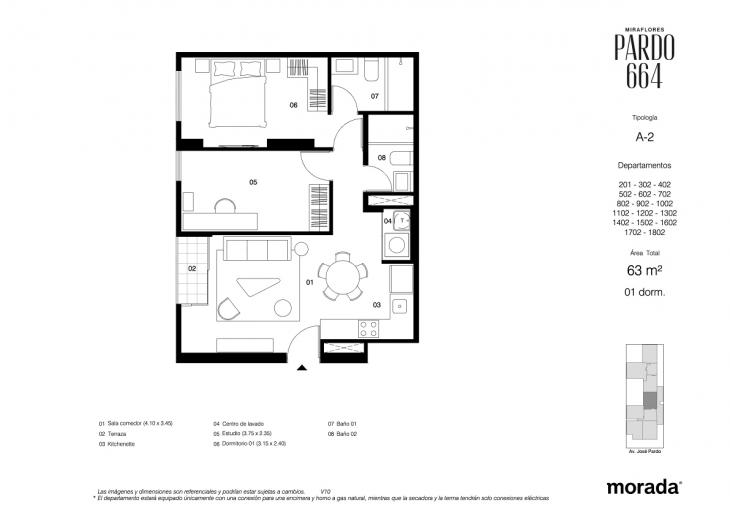 Plano del modelo A-2 del proyecto Pardo 664 en Miraflores