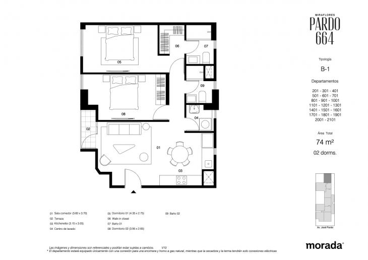 Plano del modelo B-1 del proyecto Pardo 664 en Miraflores