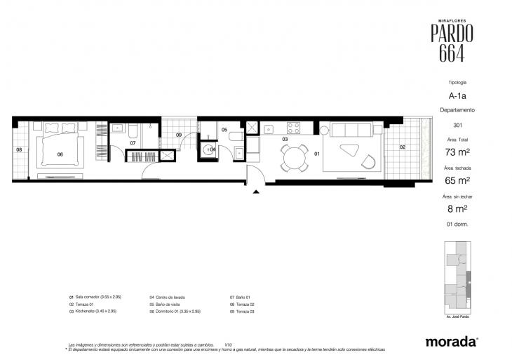 Plano del modelo A-1a del proyecto Pardo 664 en Miraflores