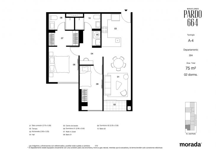 Plano del modelo A-4 del proyecto Pardo 664 en Miraflores