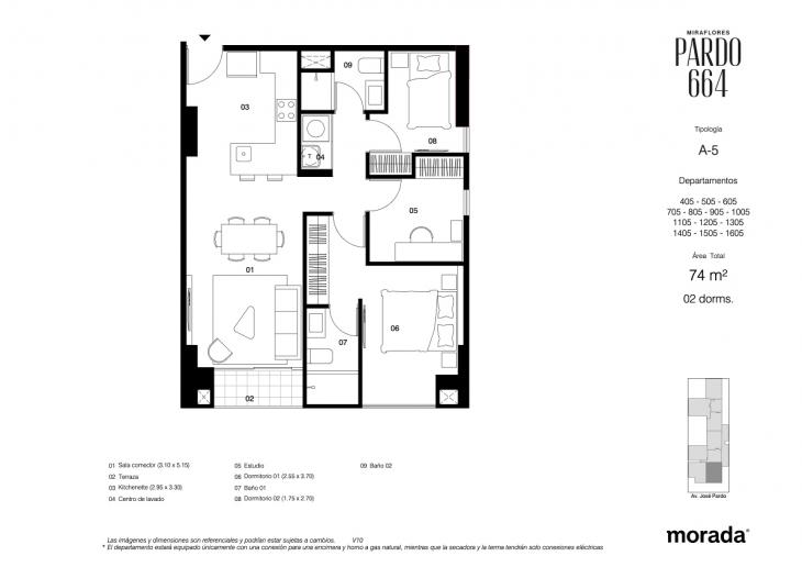 Plano del modelo A-5 del proyecto Pardo 664 en Miraflores