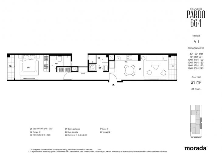 Plano del modelo A-1 del proyecto Pardo 664 en Miraflores
