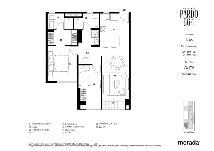 Plano del modelo A-4a del proyecto Pardo 664 en Miraflores