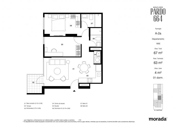 Plano del modelo A-2a del proyecto Pardo 664 en Miraflores