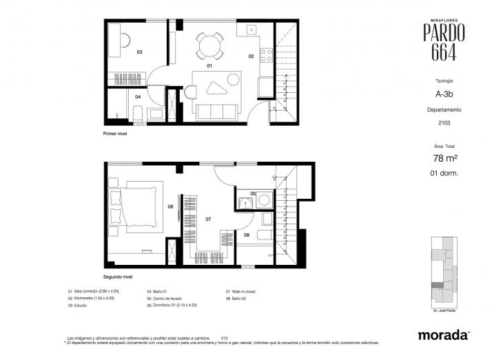 Plano del modelo A-3b del proyecto Pardo 664 en Miraflores