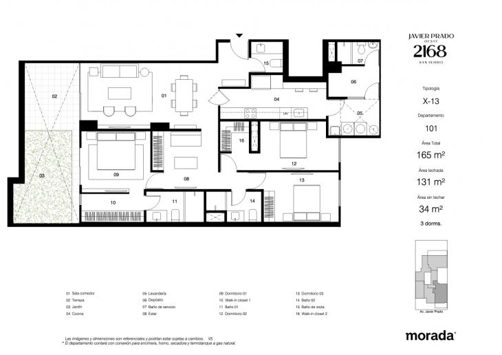 Plano del modelo X-13 del proyecto Javier Prado Oeste 2168 en San Isidro