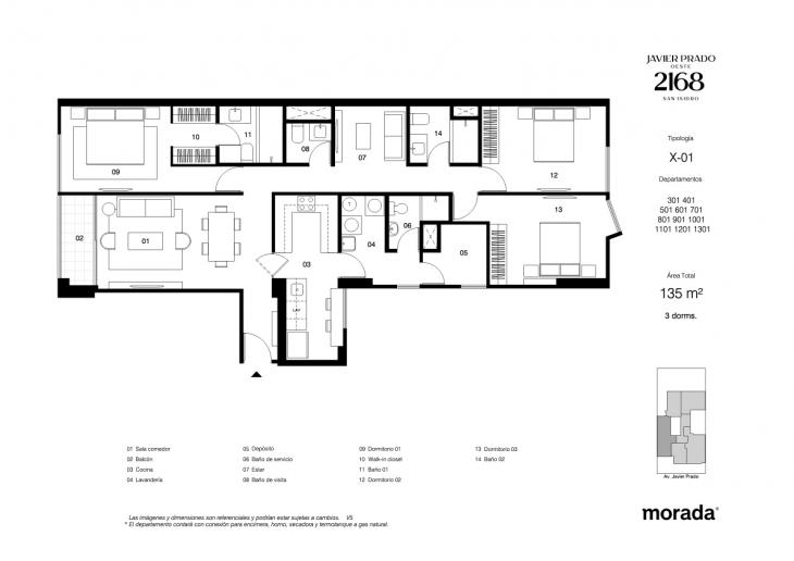 Plano del modelo X-01 del proyecto Javier Prado Oeste 2168 en San Isidro
