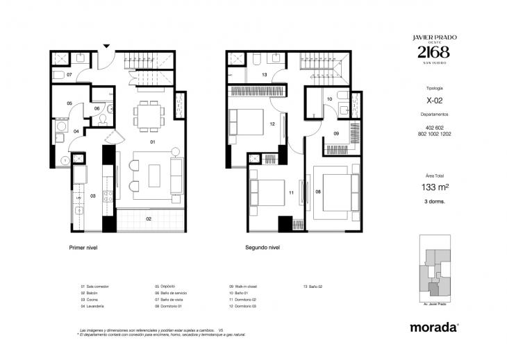 Plano del modelo X-02 del proyecto Javier Prado Oeste 2168 en San Isidro