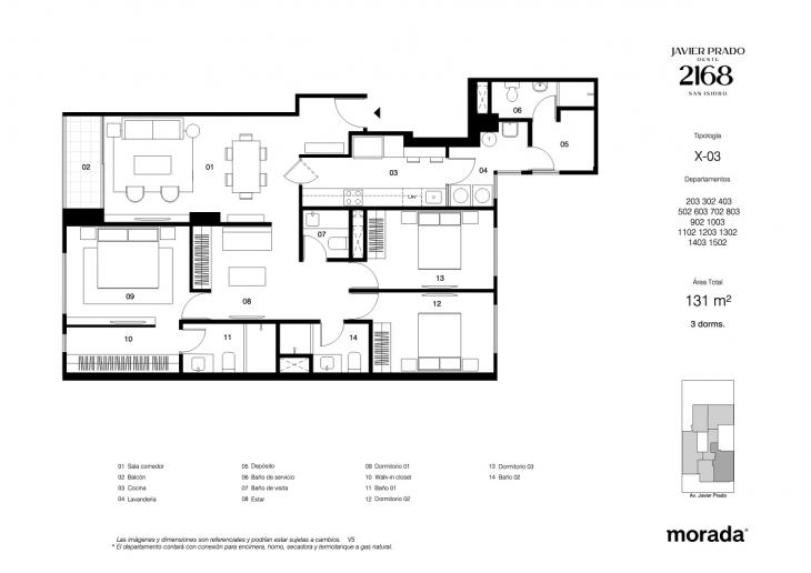 Plano del modelo X-03 del proyecto Javier Prado Oeste 2168 en San Isidro