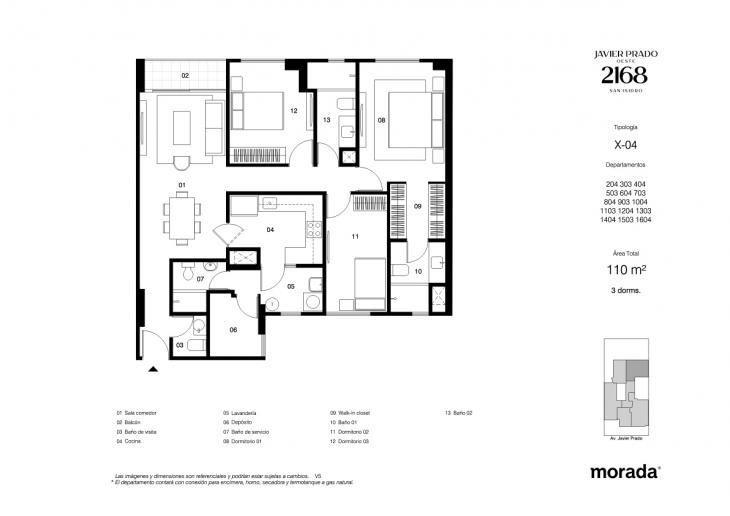 Plano del modelo X-04 del proyecto Javier Prado Oeste 2168 en San Isidro