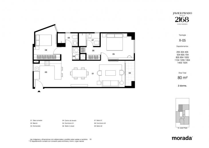 Plano del modelo X-05 del proyecto Javier Prado Oeste 2168 en San Isidro