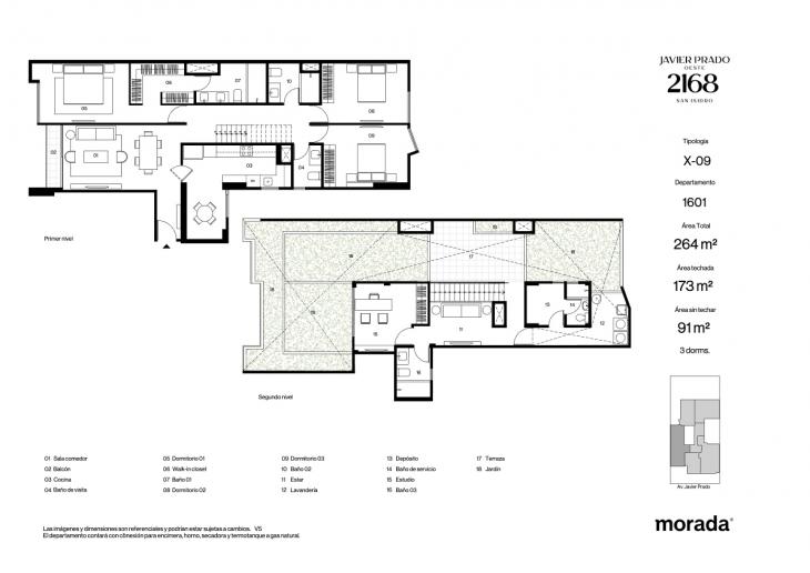 Plano del modelo X-09 del proyecto Javier Prado Oeste 2168 en San Isidro