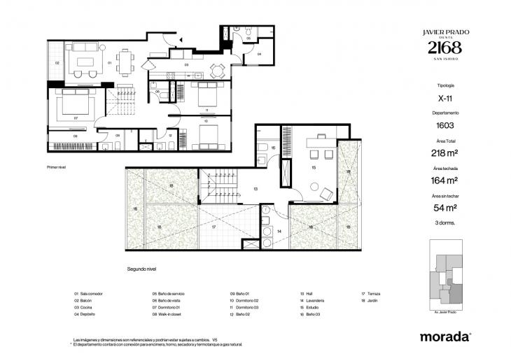 Plano del modelo X-11 del proyecto Javier Prado Oeste 2168 en San Isidro
