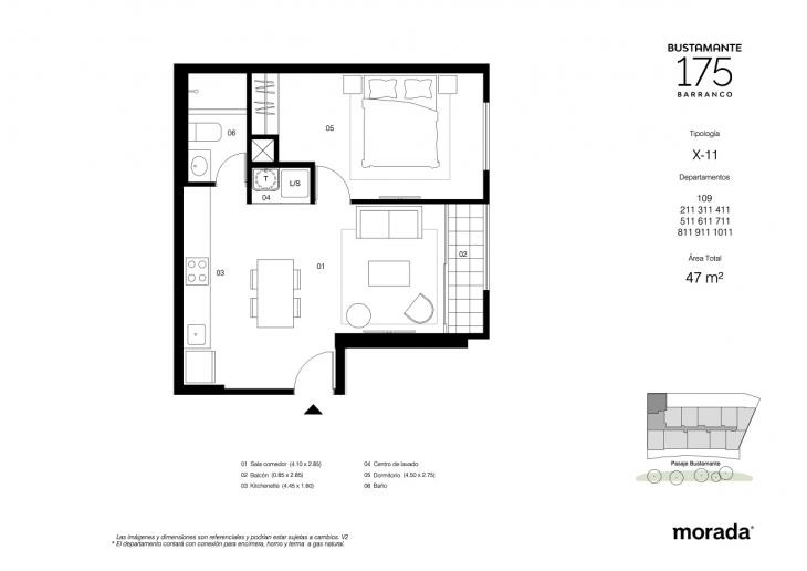 Plano del modelo X-11 del proyecto Bustamante 175 en Barranco