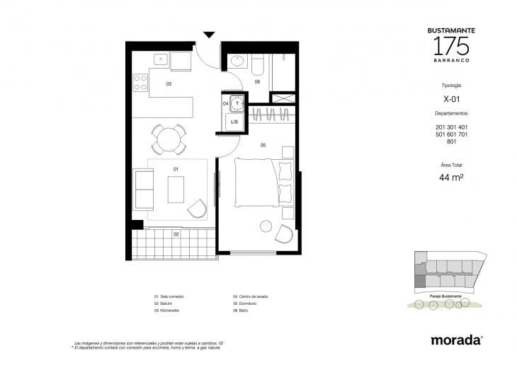 Plano del modelo X-01 del proyecto Bustamante 175 en Barranco