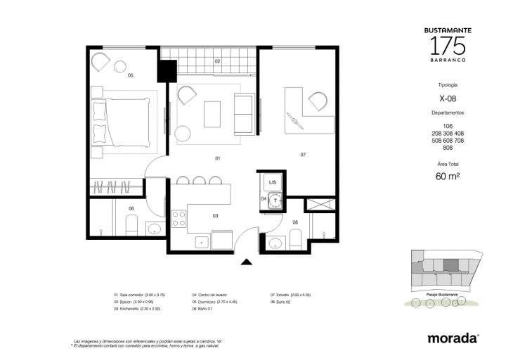 Plano del modelo X-08 del proyecto Bustamante 175 en Barranco