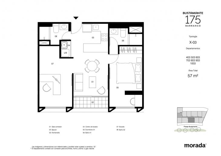 Plano del modelo X-03 del proyecto Bustamante 175 en Barranco