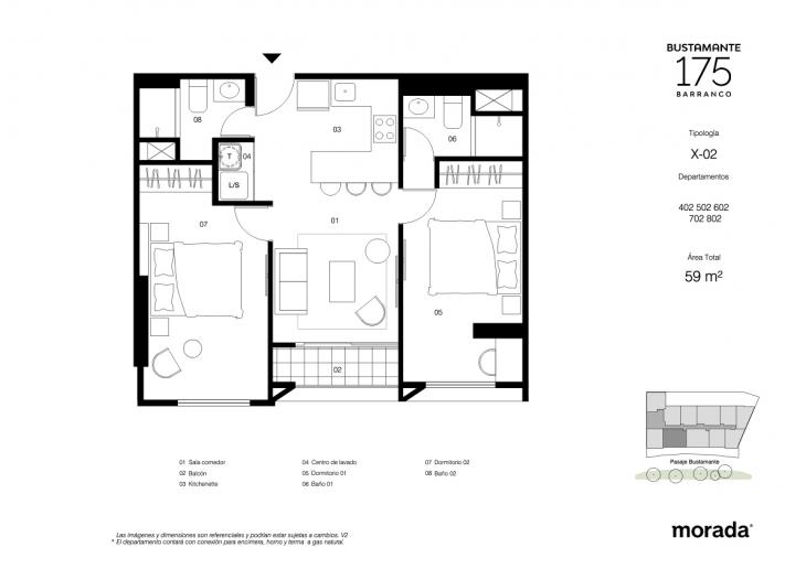 Plano del modelo X-02 del proyecto Bustamante 175 en Barranco