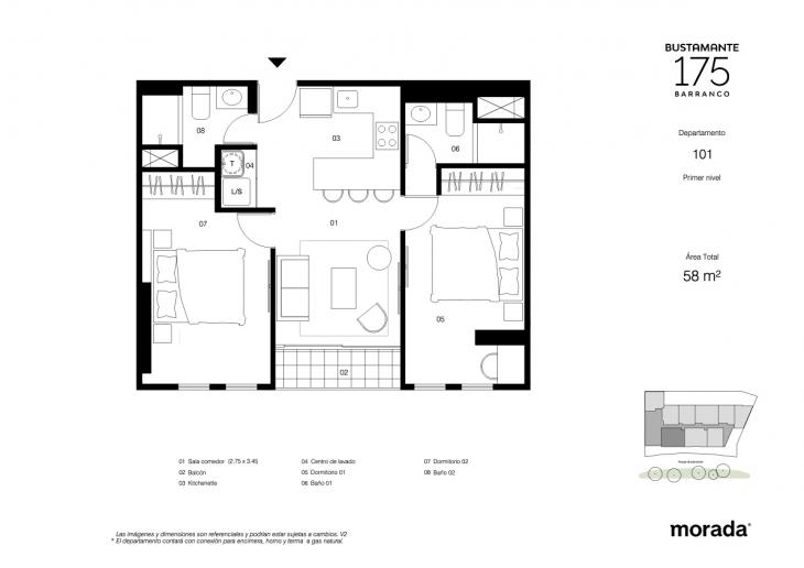 Plano del modelo 101 del proyecto Bustamante 175 en Barranco