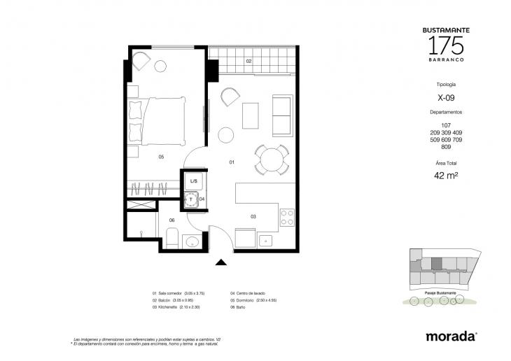 Plano del modelo 107 del proyecto Bustamante 175 en Barranco