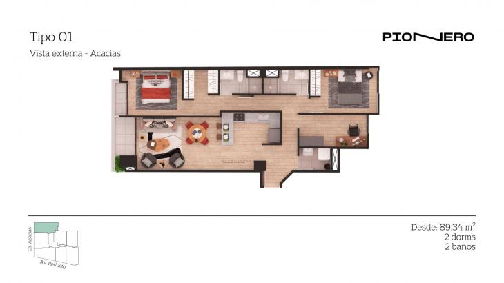Plano del modelo TIPO 1 del proyecto Reducto 1421 en Miraflores