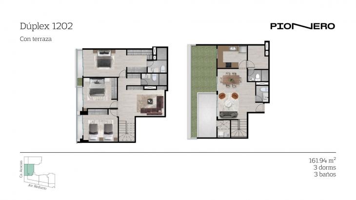 Plano del modelo DUPLEX 1202 del proyecto Reducto 1421 en Miraflores