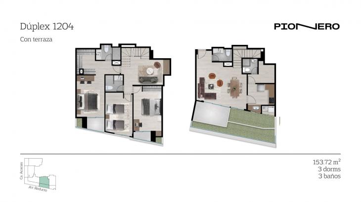 Plano del modelo DUPLEX 1204 del proyecto Reducto 1421 en Miraflores