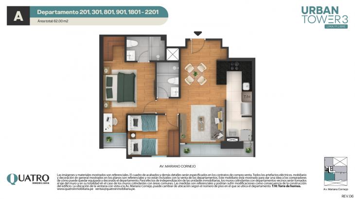 Plano del modelo A del proyecto Quatro | Urban Tower 3 en Cercado de lima