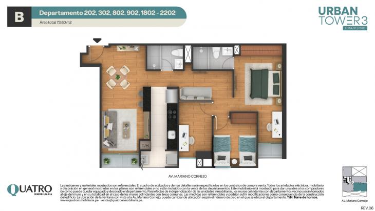 Plano del modelo B del proyecto Quatro | Urban Tower 3 en Cercado de lima