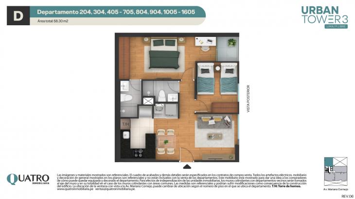 Plano del modelo D del proyecto Quatro | Urban Tower 3 en Cercado de lima
