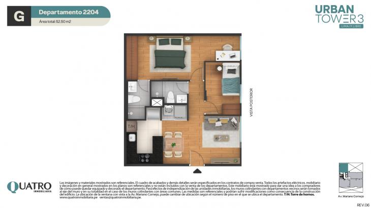Plano del modelo G del proyecto Quatro | Urban Tower 3 en Cercado de lima