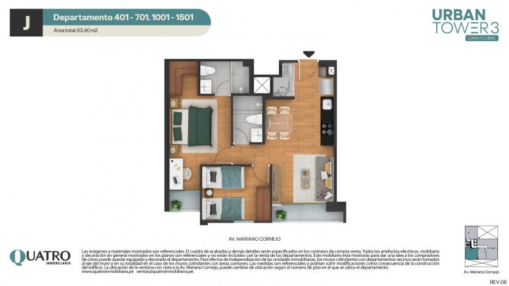 Plano del modelo J del proyecto Quatro | Urban Tower 3 en Cercado de lima