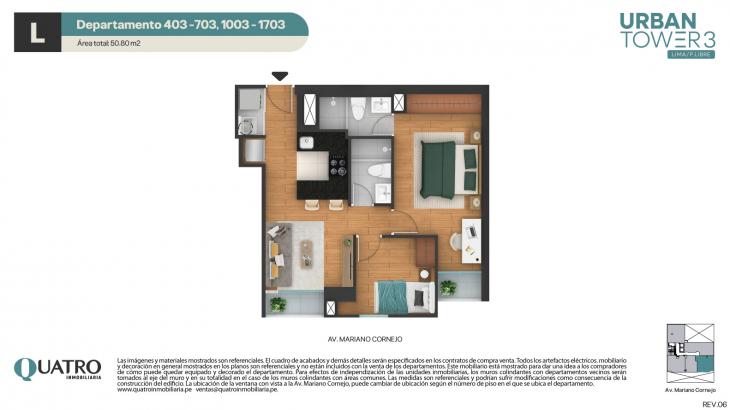 Plano del modelo L del proyecto Quatro | Urban Tower 3 en Cercado de lima