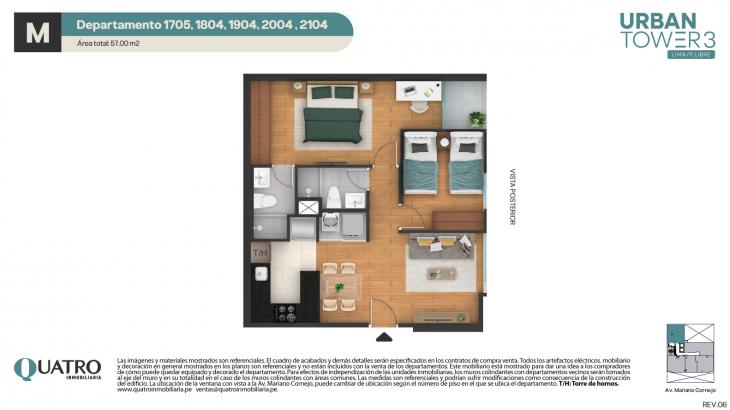 Plano del modelo M del proyecto Quatro | Urban Tower 3 en Cercado de lima