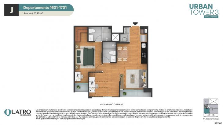 Plano del modelo J' del proyecto Quatro | Urban Tower 3 en Cercado de lima