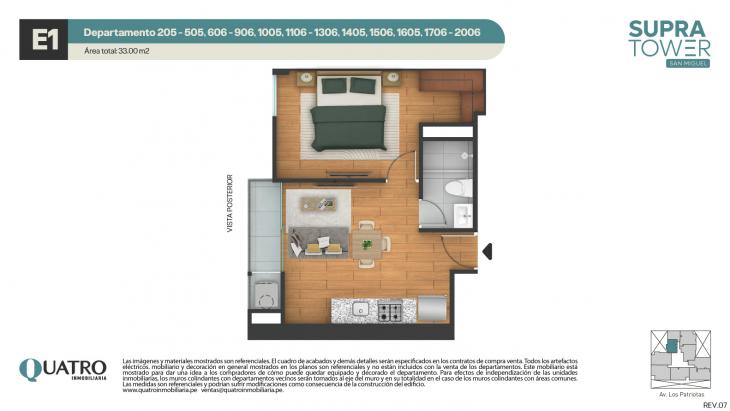 Plano del modelo E1 del proyecto Quatro | Supra Tower en San Miguel