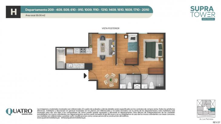 Plano del modelo H del proyecto Quatro | Supra Tower en San Miguel