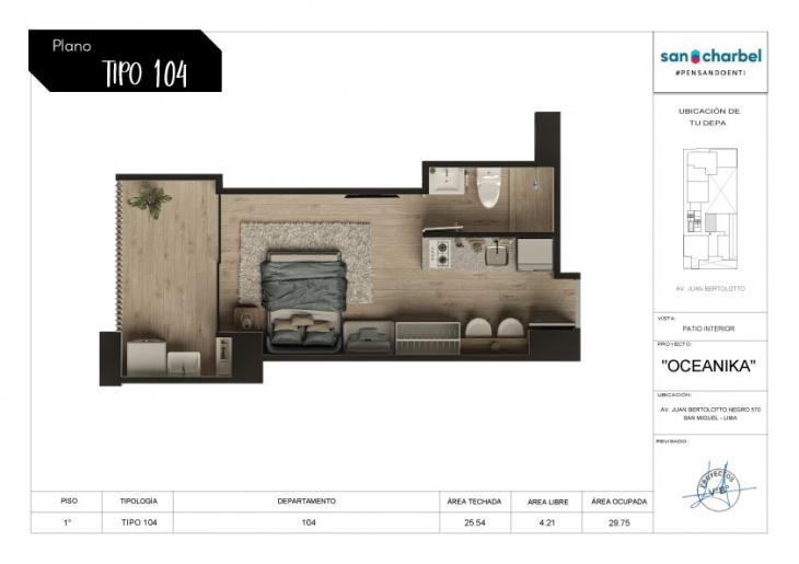 Plano del modelo TIPO 104 del proyecto OCEANIKA en San Miguel