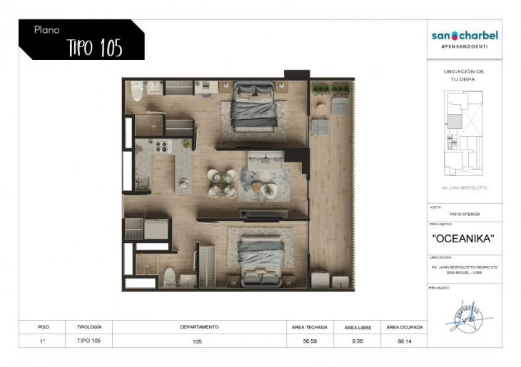 Plano del modelo TIPO 105 del proyecto OCEANIKA en San Miguel