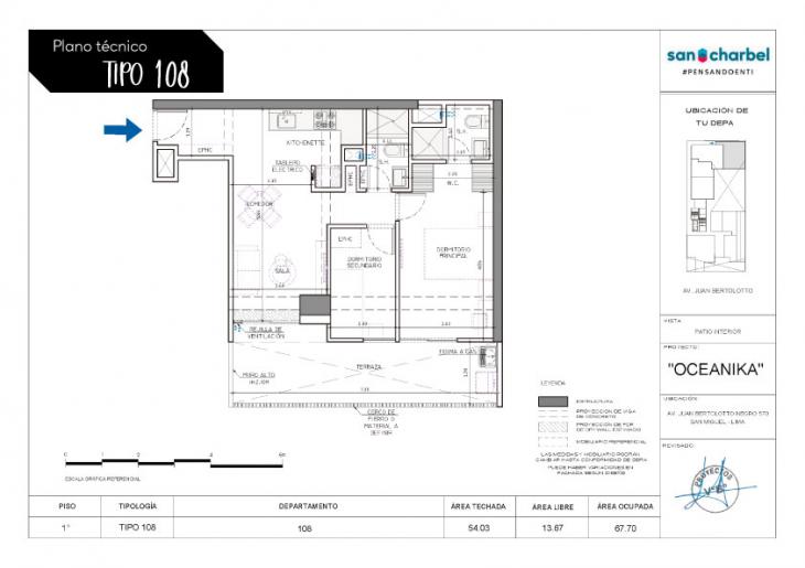 Plano del modelo TIPO 108 del proyecto OCEANIKA en San Miguel