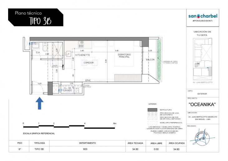 Plano del modelo TIPO 3B del proyecto OCEANIKA en San Miguel