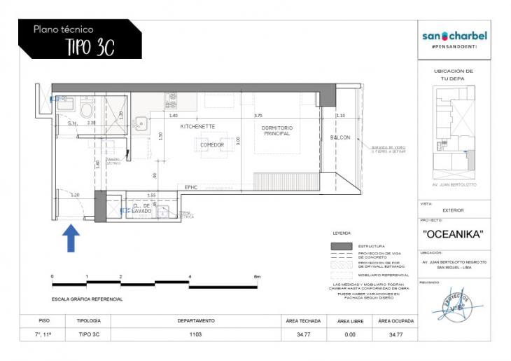 Plano del modelo TIPO 3C del proyecto OCEANIKA en San Miguel