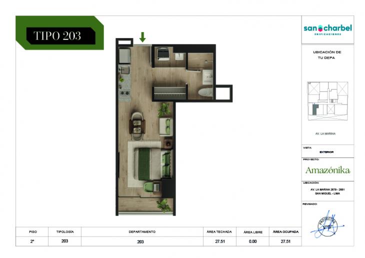 Plano del modelo TIPO 203 del proyecto Amazónika en San Miguel