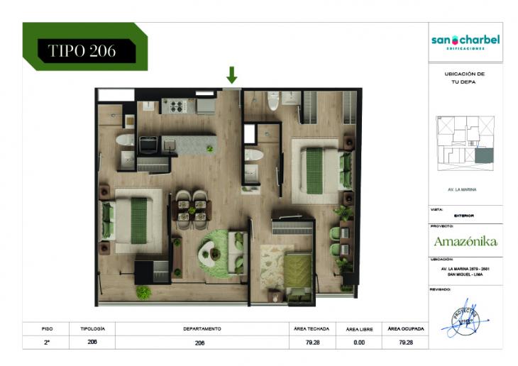 Plano del modelo TIPO 206 del proyecto Amazónika en San Miguel