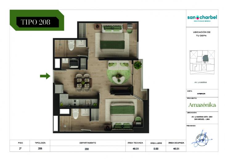 Plano del modelo TIPO 208 del proyecto Amazónika en San Miguel